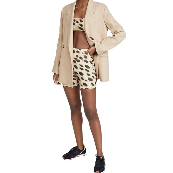 WeWoreWhat Leopard Print Splice Legging V-Front High Rise Biker Shorts Tan/Brown - Picture 9 of 16